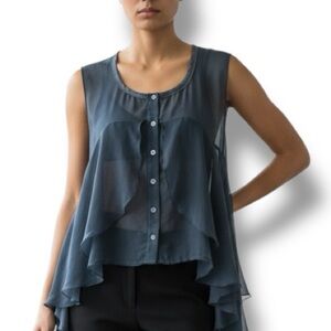 New Romantics Free People Sheer Ethereal Tiered Ruffle High Low Blouse Top M